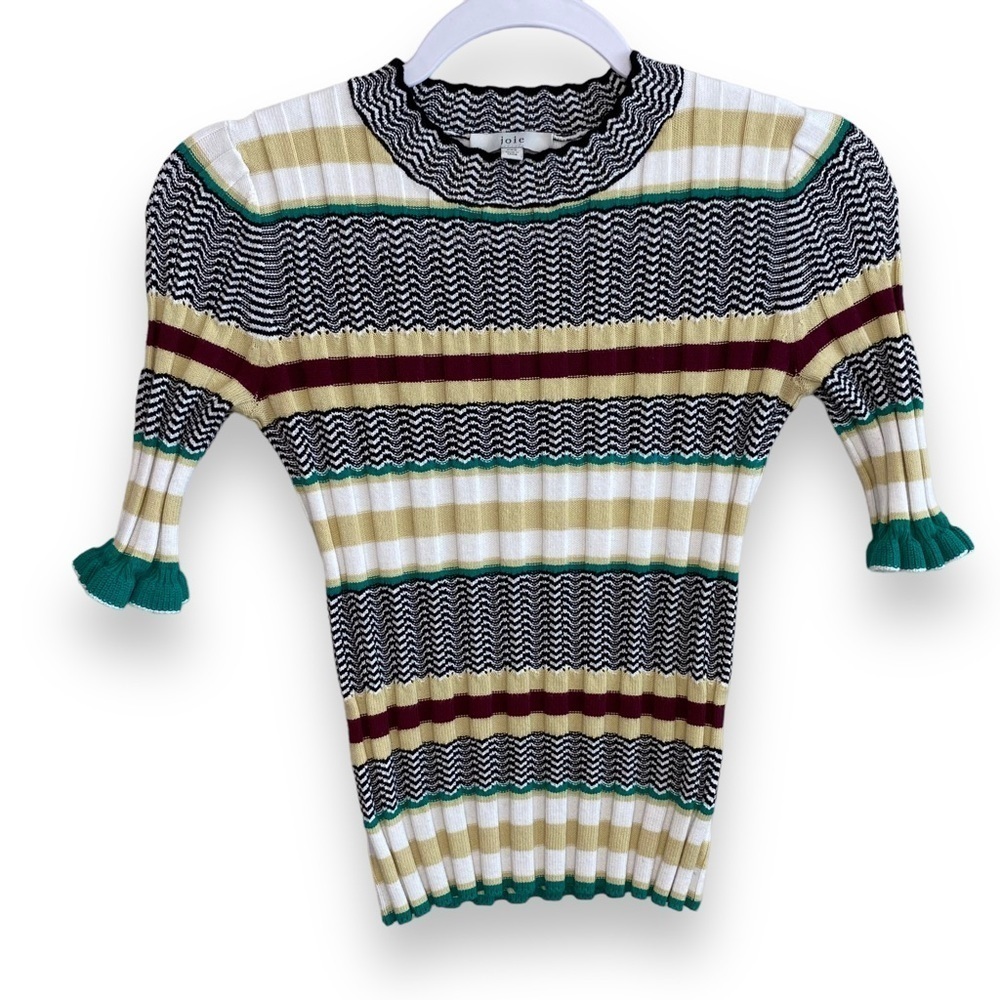 Joie - Nordstrom - Green/black chevron striped Rib Knit Sweater - XXS